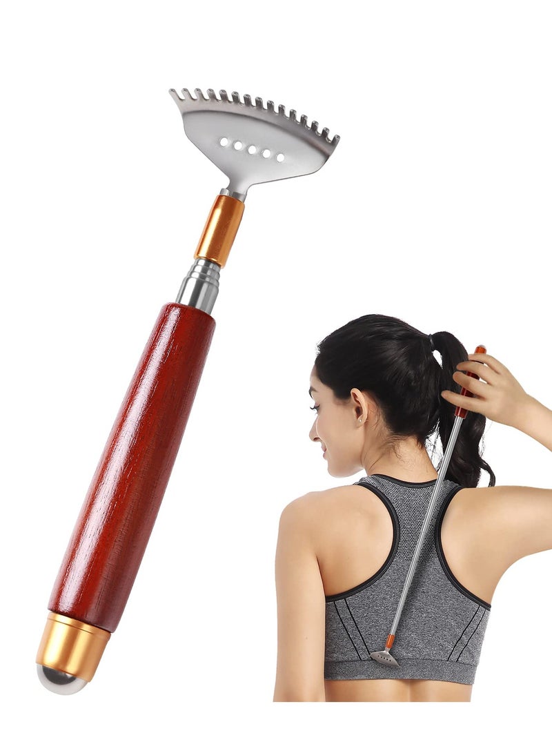 Back Scratcher, Telescopic Back-Scratcher for Women Men with Long Wooden Handle-Massage Roller-Steel Claw, Portable Back Massager for Head Scalp Face Foot Scratching - Image 1